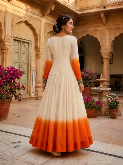 Star Georgette Pedding with Embroidery Woolen thread work DESIGNER  GOWN